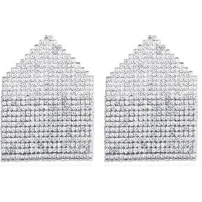 Exquisite Geometric Rhinestone Dangle Statement Earrings Full of Crystal Double Layer Drop Dangling Earring Shiny Wedding Jewelry Gifts for Women Girls Bridal