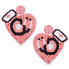 Nurse Earrings Gift Handmade Cute Pink Nurse Heart Beaded Dangling Earrings Hypoallergenic Fun Graducation Nursing Teacher Gift from Nurse Students
