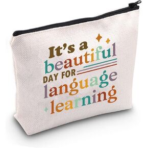 JXGZSO English Teacher It's a Beautiful Day for Language Learning Cosmetic Bag ESL Teacher Gift For Teacher Grammar Teacher English Teacher Gift (Language Learn BAG)