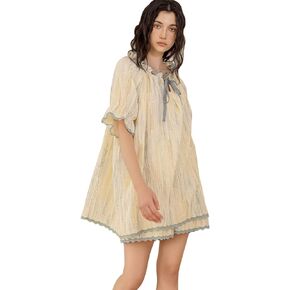 Women's short-sleeved printed pajamas set, 2 Piece Nightwear, Cotton Fabric, Lounge Sleepwear with Pockets.