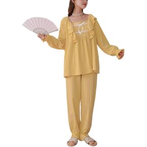 Women's Cotton Pajama Set 2 Piece Vintage Lounge Set Long Sleeve Top Pants Pjs Lace Frill Victorian Sleepwear