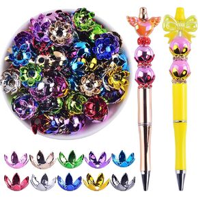 Focal Beads for Pens Bulk Focals for Beaded Pens 60Pcs Flower Petal Beads caps for Beadable Pens Acrylic Focal Beads for Keychain Making Jewelry Making Bracelet Necklace Crafts Charms