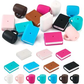 Beadthoven 14pcs Book Silicone Focal Beads for Pens 3D Coffee Cup Silicone Beads for Keychain Making Assorted Rubber Beads Spacers Cute Silicone Teacher Charms for Jewelry Making DIY Crafts Graduation