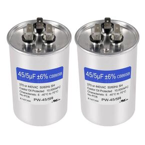 2PCS 45+5 uF 45/5 MFD ±6% 370V/440VAC CBB65 Dual Run Circular Start Capacitor for AC Motor Run or Fan Start or Condenser Straight