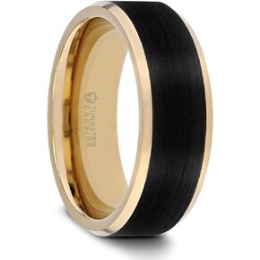 Gaston | Tungsten Rings for Men | Tungsten | Comfort Fit | Custom Engraving | Gold Plated Tungsten Wedding Ring Band with Flat Black Matte Brushed Inlay