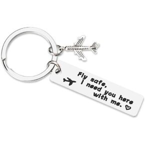 Pilot Air Stewardess Gifts for Flight Attendants Crew Fly Safe Keychain Long Distance Boyfriend Husband Son Gifts for Travel Lovers Pilot Keychain for Aviation Men