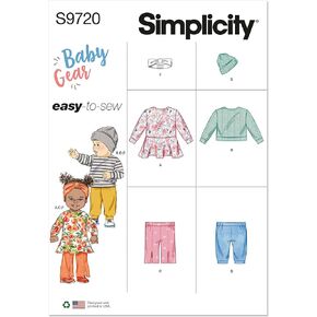 Simplicity Babies' Knit Dress, Top, Headband, Hat and Pants Sewing Pattern Kit by Mimi G Style, Code S9719, Sizes S-M-L-XL, Multicolor
