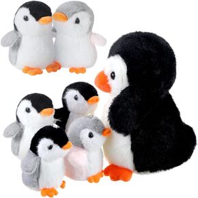 Plush Toys Set Stuffed Animal Zoo Toys with Mom and Small Baby Realistic Baby Animals for Gift Christmas Holiday Birthday Bag Stuffings Decorations (Penguin)