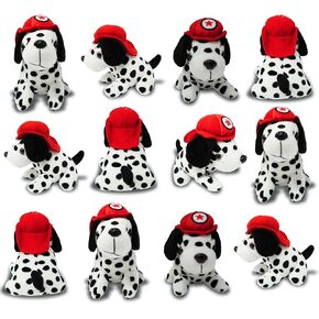 4E's Novelty 12 Pack Dalmatians Stuffed Animals - Soft Stuffed Dalmatian Dog Plush, 6" Small Dalmatian Puppy Plush with Fire Hat, Dalmatian Dog Toy for Kids, Birthday Party Favors