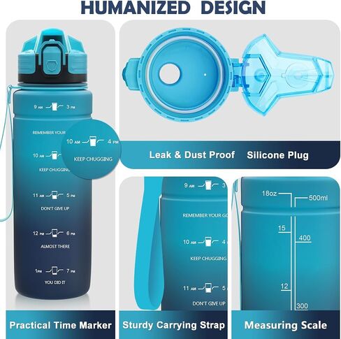 ZOUNICH Tritan BPA Free Water Bottle with Time Marker - 32oz/24oz/17oz Leakproof Motivational Sports Water Bottles to Ensure You Drink Enough Water Throughout The Day for Fitness and Outdoor Activity in Saudi Arabia