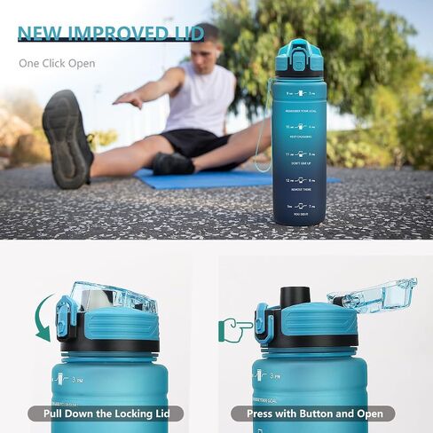 ZOUNICH Tritan BPA Free Water Bottle with Time Marker - 32oz/24oz/17oz Leakproof Motivational Sports Water Bottles to Ensure You Drink Enough Water Throughout The Day for Fitness and Outdoor Activity in Saudi Arabia
