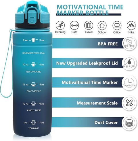 ZOUNICH Tritan BPA Free Water Bottle with Time Marker - 32oz/24oz/17oz Leakproof Motivational Sports Water Bottles to Ensure You Drink Enough Water Throughout The Day for Fitness and Outdoor Activity in Saudi Arabia