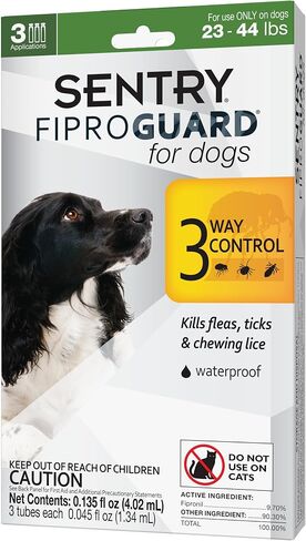 SENTRY PET CARE SENTRY Fiproguard للكلاب، الوقاية من البراغيث والقراد للكلاب (5-22 رطل)، يتضمن إمدادًا لمدة 3 أشهر من علاجات البراغيث الموضعية in Saudi Arabia