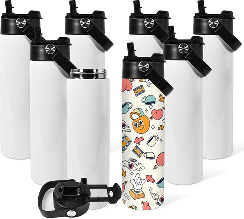 AGH 20oz Sublimation Sports Water Bottle Blanks with Straw & Handle Lid Straight Tumblers Stainless Steel Metal Vacuum Insulated Flask for Glitter Vinyl, Sport Outdoor Travel 4pcs in Saudi Arabia