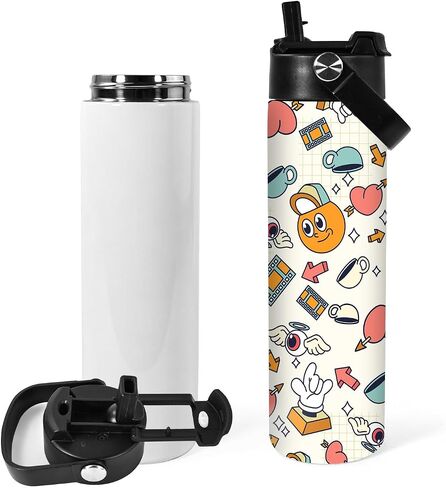 AGH 20oz Sublimation Sports Water Bottle Blanks with Straw & Handle Lid Straight Tumblers Stainless Steel Metal Vacuum Insulated Flask for Glitter Vinyl, Sport Outdoor Travel 4pcs in Saudi Arabia