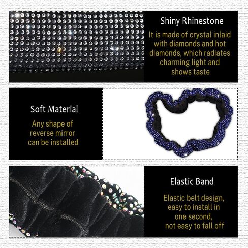 Bling Rearview Mirror Accessories, Elastic Band Car Rearview Mirror Cover with Shiny Rhinestones for Women Girl, Universal Car Interior Accessories Fits All Cars (White) in Saudi Arabia