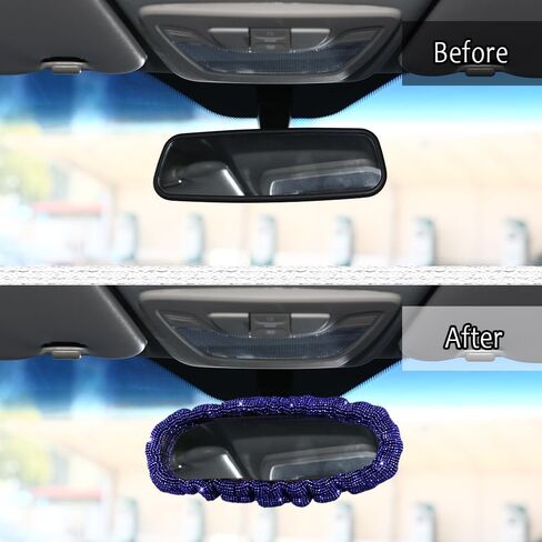 Bling Rearview Mirror Accessories, Elastic Band Car Rearview Mirror Cover with Shiny Rhinestones for Women Girl, Universal Car Interior Accessories Fits All Cars (White) in Saudi Arabia