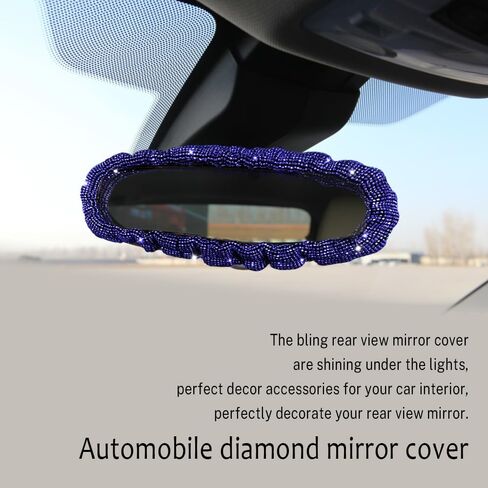 Bling Rearview Mirror Accessories, Elastic Band Car Rearview Mirror Cover with Shiny Rhinestones for Women Girl, Universal Car Interior Accessories Fits All Cars (White) in Saudi Arabia