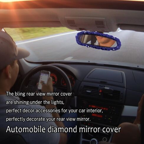 Bling Rearview Mirror Accessories, Elastic Band Car Rearview Mirror Cover with Shiny Rhinestones for Women Girl, Universal Car Interior Accessories Fits All Cars (White) in Saudi Arabia