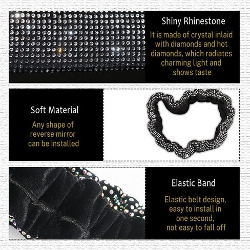 Bling Rearview Mirror Accessories, Elastic Band Car Rearview Mirror Cover with Shiny Rhinestones for Women Girl, Universal Car Interior Accessories Fits All Cars (White) in Saudi Arabia