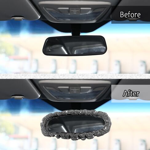 Bling Rearview Mirror Accessories, Elastic Band Car Rearview Mirror Cover with Shiny Rhinestones for Women Girl, Universal Car Interior Accessories Fits All Cars (White) in Saudi Arabia