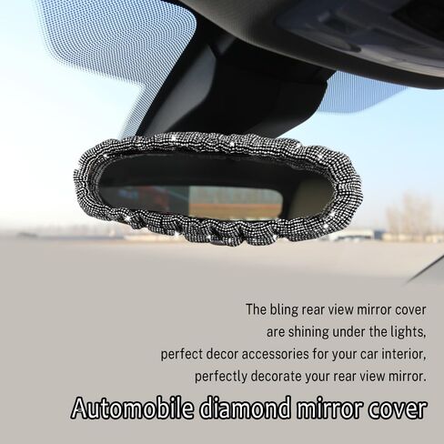 Bling Rearview Mirror Accessories, Elastic Band Car Rearview Mirror Cover with Shiny Rhinestones for Women Girl, Universal Car Interior Accessories Fits All Cars (White) in Saudi Arabia