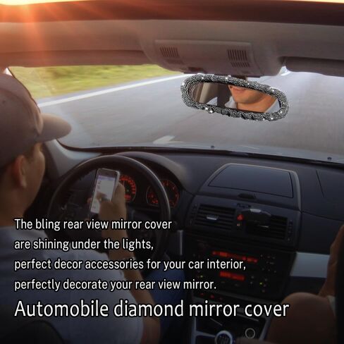 Bling Rearview Mirror Accessories, Elastic Band Car Rearview Mirror Cover with Shiny Rhinestones for Women Girl, Universal Car Interior Accessories Fits All Cars (White) in Saudi Arabia