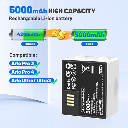 5000mAh Battery for Arlo Pro 3 [2024 Upgrade] Ultra High Capacity Rechargeable Battery for Arlo Ultra Arlo Ultra 2 Arlo Pro 3 Arlo Pro 4 Arlo Pro 5 Camera VMA5400 2-Pack in Kuwait