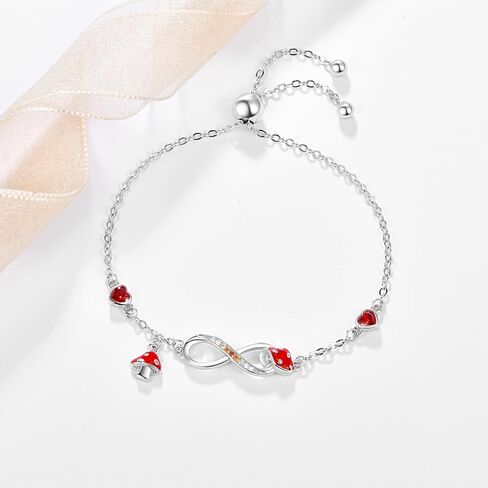Dreamboat Red Mushroom Bracelet for Women Infinity Bracelets Sterling Silver Adjustable Bracelets Cute Good Lucky Mushroom Jewelry Gifts in Saudi Arabia