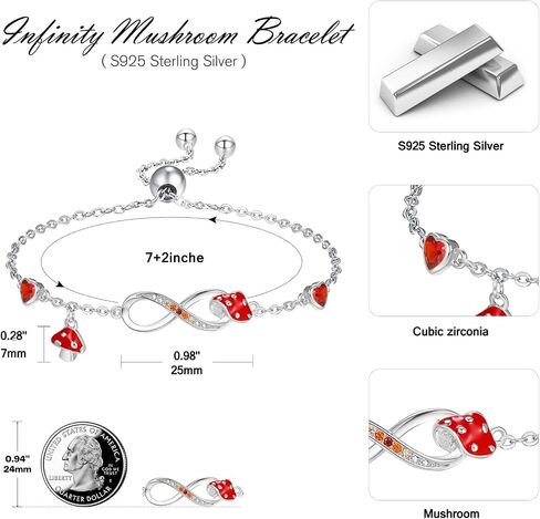 Dreamboat Red Mushroom Bracelet for Women Infinity Bracelets Sterling Silver Adjustable Bracelets Cute Good Lucky Mushroom Jewelry Gifts in Saudi Arabia