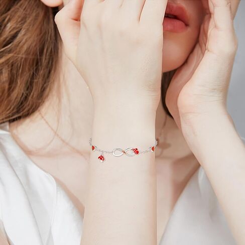 Dreamboat Red Mushroom Bracelet for Women Infinity Bracelets Sterling Silver Adjustable Bracelets Cute Good Lucky Mushroom Jewelry Gifts in Saudi Arabia