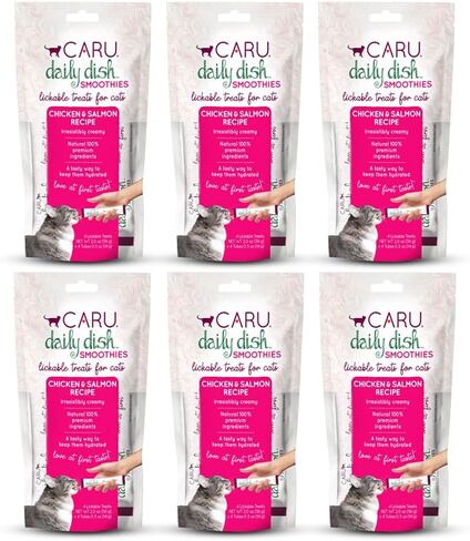 CARU Daily Dish Smoothies Chicken & Salmon Recipe Lickable Treat (Pack of 4-14g Tubes, 56 g/2 oz) in Kuwait