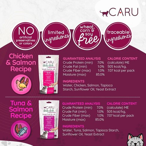 CARU Daily Dish Smoothies Chicken & Salmon Recipe Lickable Treat (Pack of 4-14g Tubes, 56 g/2 oz) in Kuwait