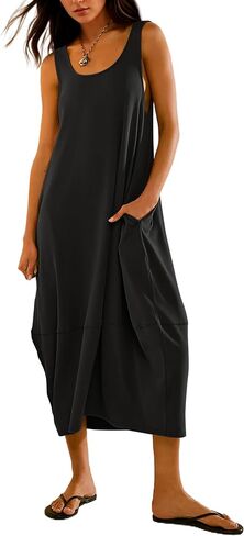 MISSACTIVER Women Scoop Neck Midi Tank Dress Casual Sleeveless Backless Beach Long Dress Basic Tshirt Sundresses with Pockets in Saudi Arabia