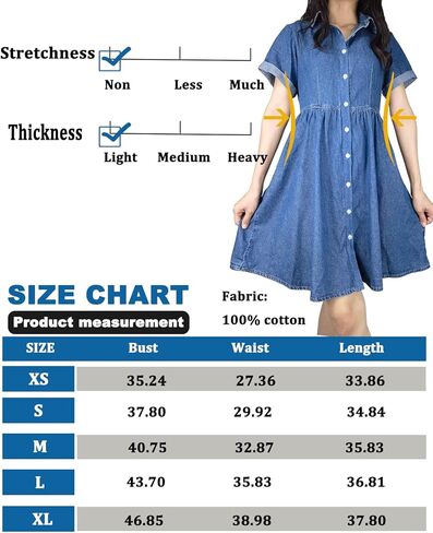 Denim Dress for Women Short Sleeve Button Down Jean Dresses Womens Casual Babydoll Denim Dresses with Pockets in Kuwait