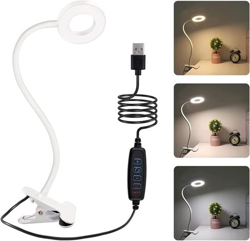 Clip on Light Reading Lights, 48 LED USB Desk Lamp with 3 Color Modes 10 Brightness, Flexible USB Clamp Bedside Lamp, Eye Caring Book Light for Studying/Working/Gaming (Black) in Saudi Arabia