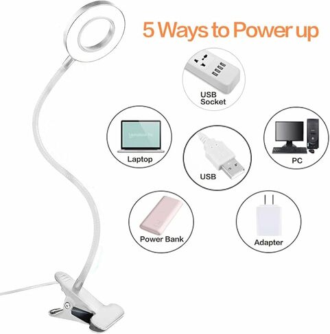 Clip on Light Reading Lights, 48 LED USB Desk Lamp with 3 Color Modes 10 Brightness, Flexible USB Clamp Bedside Lamp, Eye Caring Book Light for Studying/Working/Gaming (Black) in Saudi Arabia