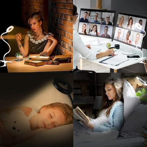 Clip on Light Reading Lights, 48 LED USB Desk Lamp with 3 Color Modes 10 Brightness, Flexible USB Clamp Bedside Lamp, Eye Caring Book Light for Studying/Working/Gaming (Black) in Saudi Arabia