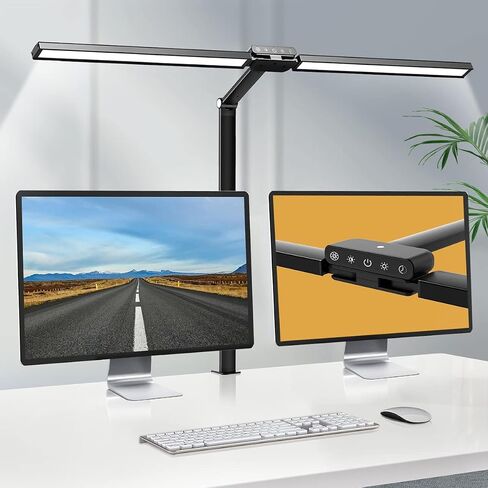 Hapfish LED Desk Lamp for Home Office with Charger - 12W Desk Light Bar, 25 Lighting Modes, Eye-Caring Modern Flexible Gooseneck Clamp Table Lamps for Office Study Monitor Workbench in Saudi Arabia