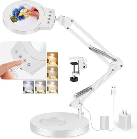 10X 5X Magnifying Glass with Light and Stand, Desktop Lighted Magnifier Desk Lamp for Soldering, Jewelry Making, Cross Stitch, Sewing, Crafts, Reading, Light Adjustments, Head Controller in Saudi Arabia