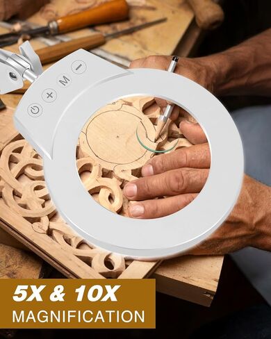10X 5X Magnifying Glass with Light and Stand, Desktop Lighted Magnifier Desk Lamp for Soldering, Jewelry Making, Cross Stitch, Sewing, Crafts, Reading, Light Adjustments, Head Controller in Saudi Arabia