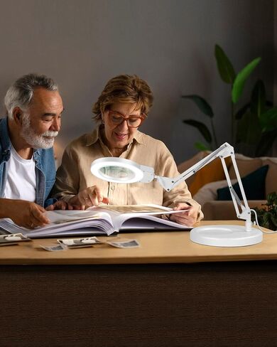 10X 5X Magnifying Glass with Light and Stand, Desktop Lighted Magnifier Desk Lamp for Soldering, Jewelry Making, Cross Stitch, Sewing, Crafts, Reading, Light Adjustments, Head Controller in Saudi Arabia