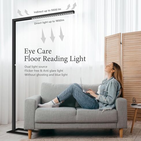 STERREN 77" LED Floor Lamp, 7350LM Dimmable Eye-care Standing Piano Lamp, 70W Modern Tall Reading Light Bright Lighting for Office Living Room Bedroom, 4000K Natural Daylight - Black in Saudi Arabia