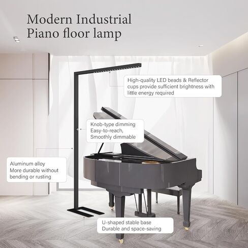 STERREN 77" LED Floor Lamp, 7350LM Dimmable Eye-care Standing Piano Lamp, 70W Modern Tall Reading Light Bright Lighting for Office Living Room Bedroom, 4000K Natural Daylight - Black in Saudi Arabia