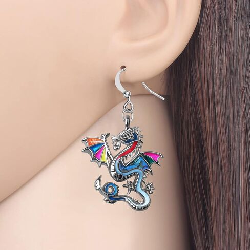 Enamel Alloy Fantasy Dinosaur Dragon Earrings Drop Dangle Fashion Jewelry For Women Girls Charm Gift in Saudi Arabia