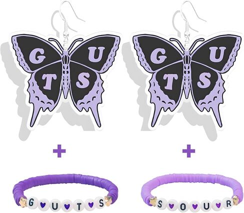 Inspired Concert Acrylic Purple Butterfly Earrings And Soft Pottery Bracelets Set for Girls, Women, Teens Music Fans in Saudi Arabia