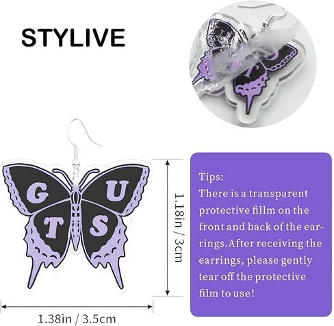 Inspired Concert Acrylic Purple Butterfly Earrings And Soft Pottery Bracelets Set for Girls, Women, Teens Music Fans in Saudi Arabia