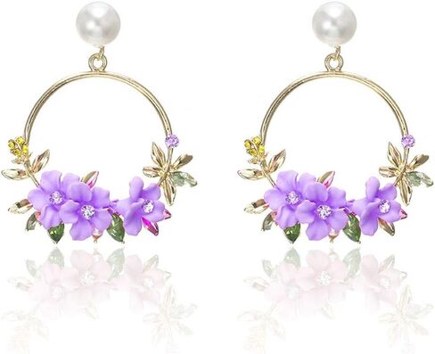 Fashion Charm flower wreath Dangle Earrings Minimalist flower Drop Earrings Lightweight Cute Earrings for Women Girls Gift Jewelry in Saudi Arabia