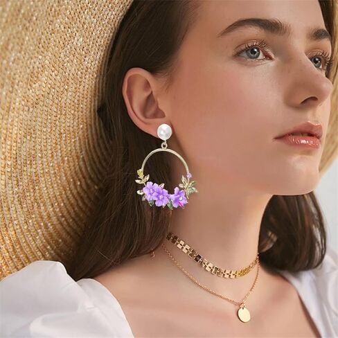 Fashion Charm flower wreath Dangle Earrings Minimalist flower Drop Earrings Lightweight Cute Earrings for Women Girls Gift Jewelry in Saudi Arabia