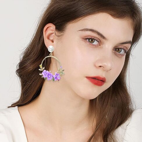 Fashion Charm flower wreath Dangle Earrings Minimalist flower Drop Earrings Lightweight Cute Earrings for Women Girls Gift Jewelry in Saudi Arabia